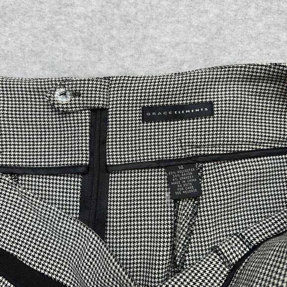 Grace Elements Pencil Skirt Womens 14 Black White Houndstooth Pleated Academia - Picture 2 of 5
